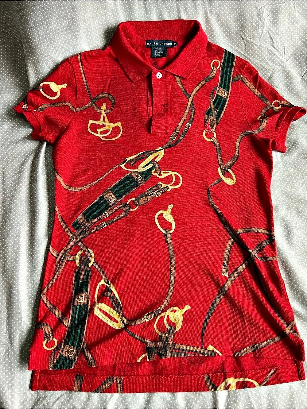 Vintage Ralph Lauren Equestrian Print Lady Polo in Red